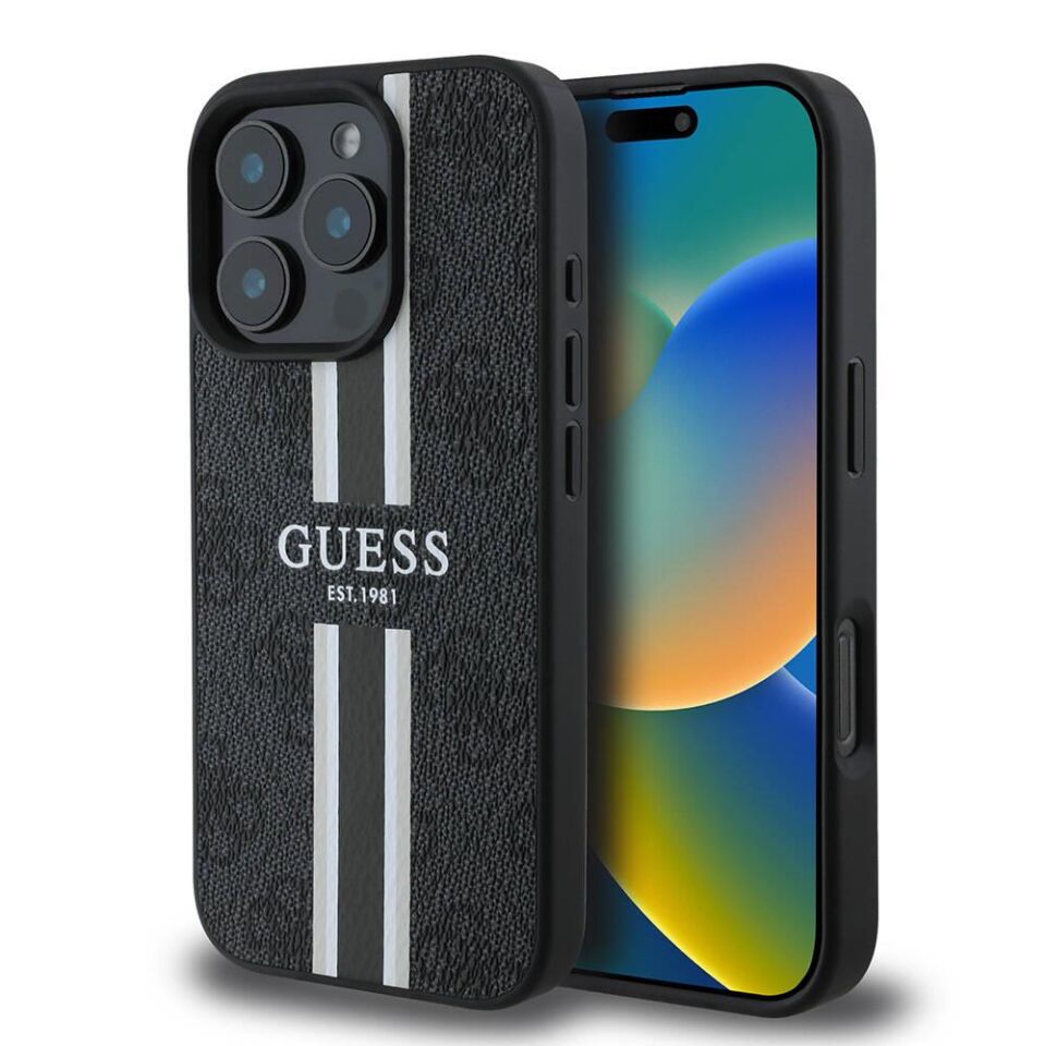 Apple iPhone 16 Pro Max Kılıf Guess Orijinal Lisanslı Magsafe Şarj Özellikli 4G Şerit Tasarımlı Printed Kapak