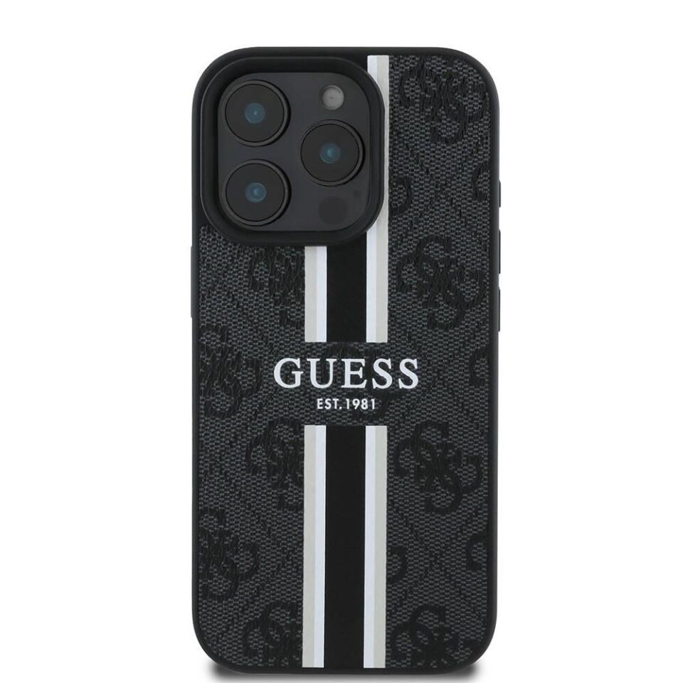 Apple iPhone 16 Pro Max Kılıf Guess Orijinal Lisanslı Magsafe Şarj Özellikli 4G Şerit Tasarımlı Printed Kapak