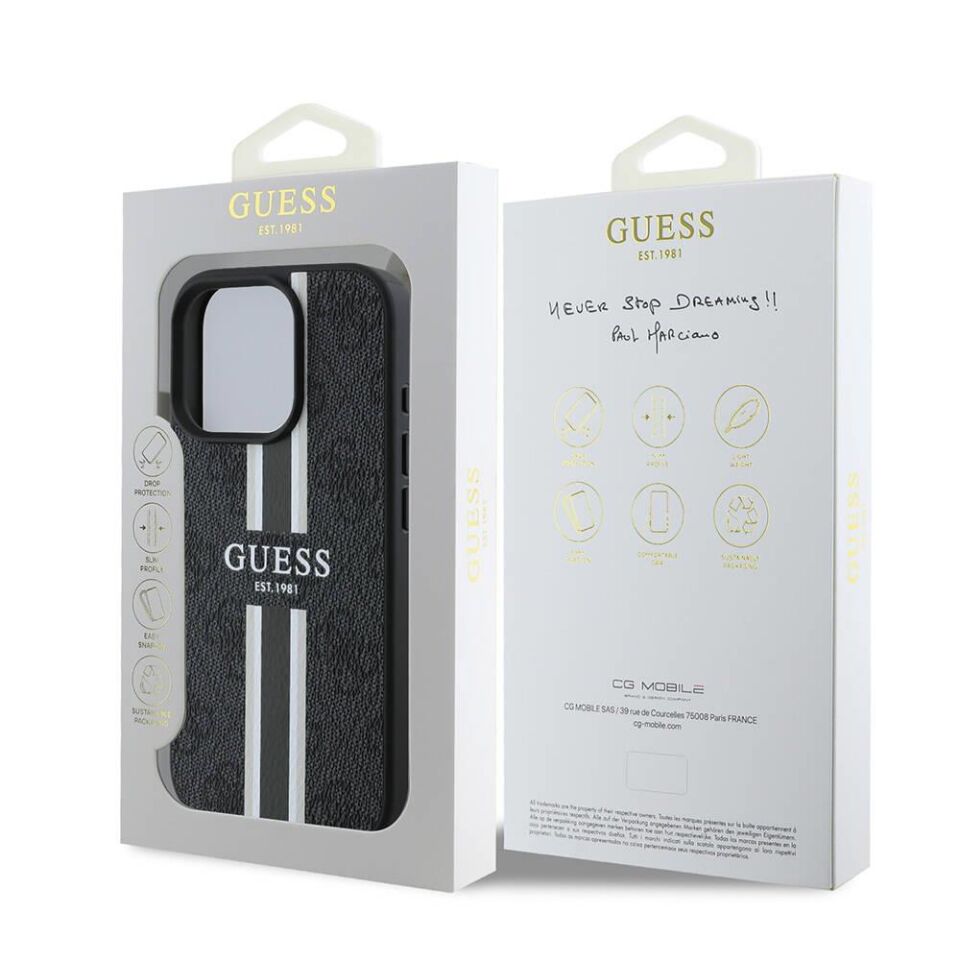 Apple iPhone 16 Pro Kılıf Guess Orijinal Lisanslı Magsafe Şarj Özellikli 4G Şerit Tasarımlı Printed Kapak