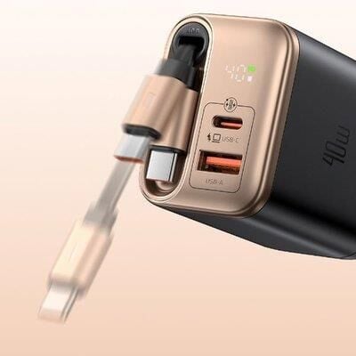 MCDODO CH-4280 Freego 40w 
GaN Hızlı Şarj Cihazı (Dahili Geri Sarılabilir Type-c Kablolu) Titanyum
