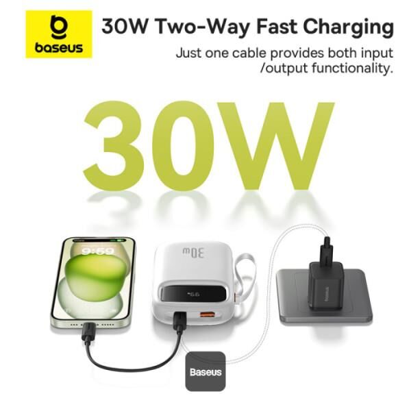 BASEUS QPow2 30W 10.000 mAh Taşınabilir Şarj Cihazı Beyaz