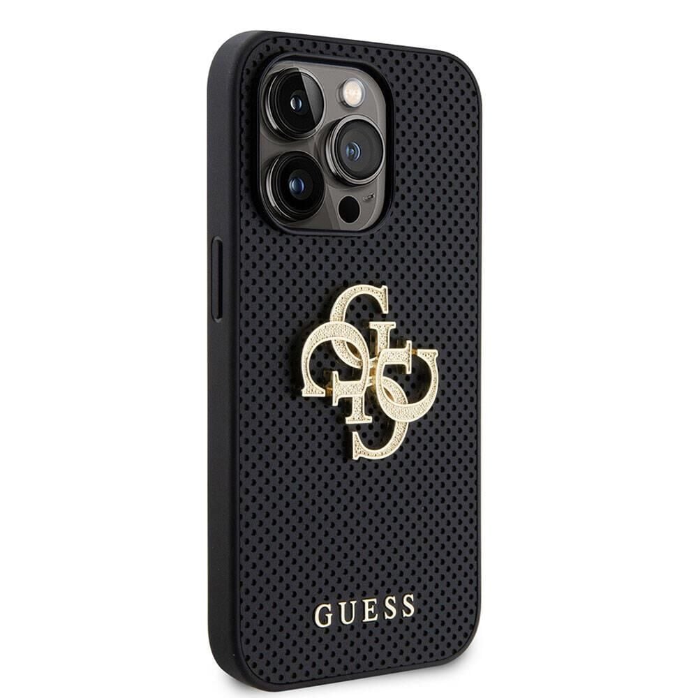 Apple iPhone 15 Pro Kılıf Guess Orijinal Lisanslı Delikli Yazı ve 4G Glitter Büyük Metal Logolu Kapak
