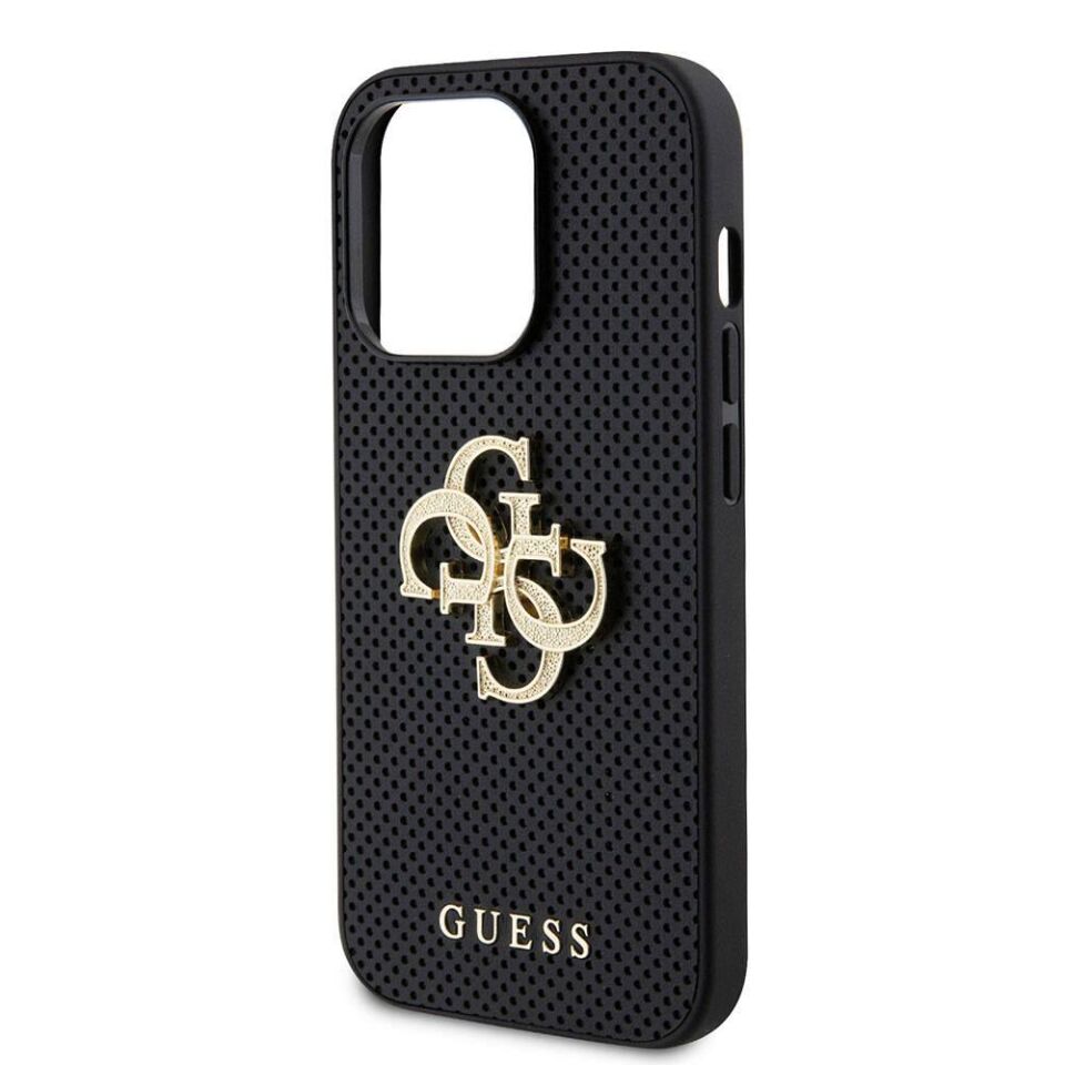 Apple iPhone 15 Pro Kılıf Guess Orijinal Lisanslı Delikli Yazı ve 4G Glitter Büyük Metal Logolu Kapak