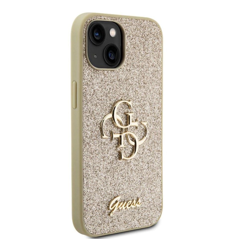 Apple iPhone 15 Kılıf Guess Orijinal Lisanslı 4G Büyük Metal Logolu Glitter Kapak