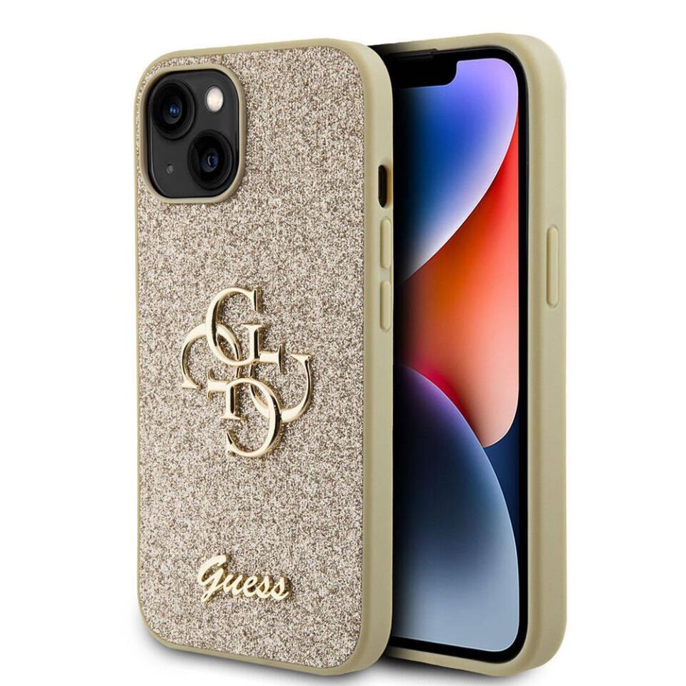 Apple iPhone 15 Kılıf Guess Orijinal Lisanslı 4G Büyük Metal Logolu Glitter Kapak
