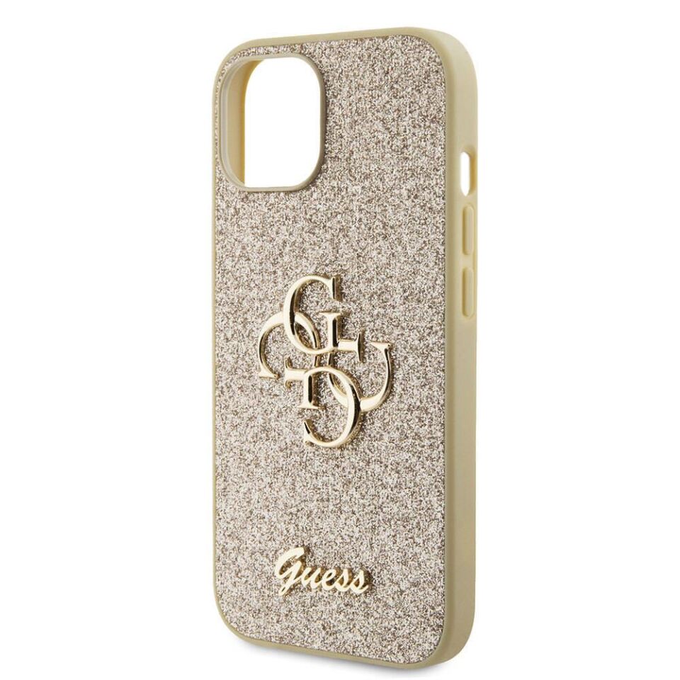 Apple iPhone 15 Kılıf Guess Orijinal Lisanslı 4G Büyük Metal Logolu Glitter Kapak