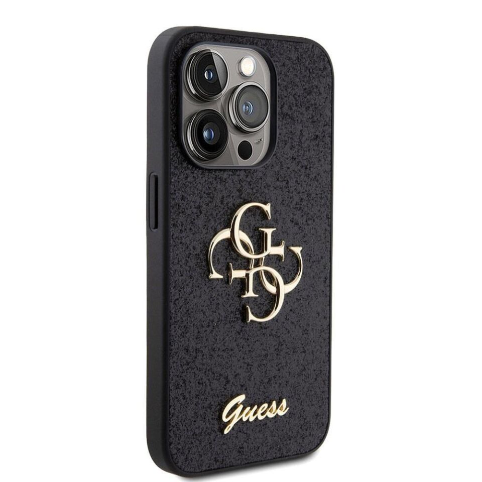 Apple iPhone 15 Pro Kılıf Guess Orijinal Lisanslı 4G Büyük Metal Logolu Glitter Kapak