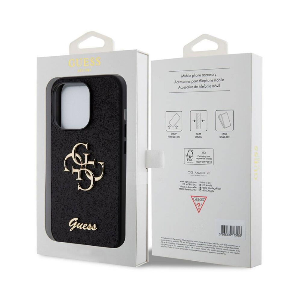 Apple iPhone 15 Pro Kılıf Guess Orijinal Lisanslı 4G Büyük Metal Logolu Glitter Kapak