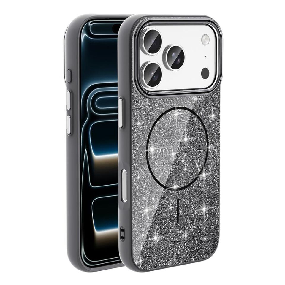 Zore iPhone 17 Pro Magsafe Özellikli Parlayan Simli Okso Kılıf Siyah