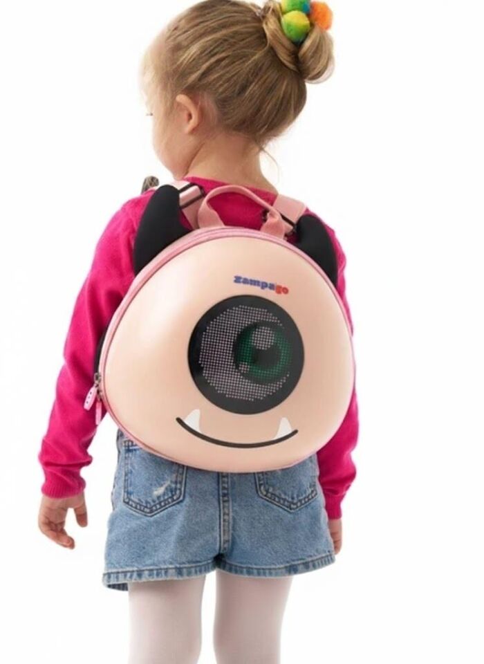 Zampago LED Ekranlı Sevimli Canavar Çocuk Sırt Çantası - pembe