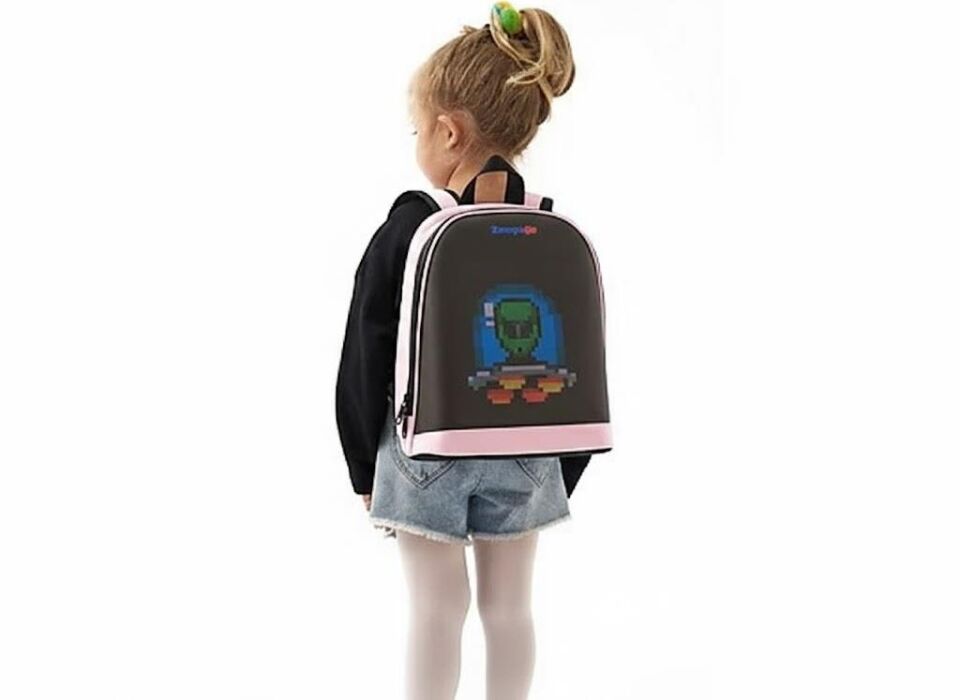 Zampago LED Ekranlı Sert Kasa USB Şarj Girişli Animasyonlu Işıklı Ekran Akıllı Sırt Çantası - Pembe