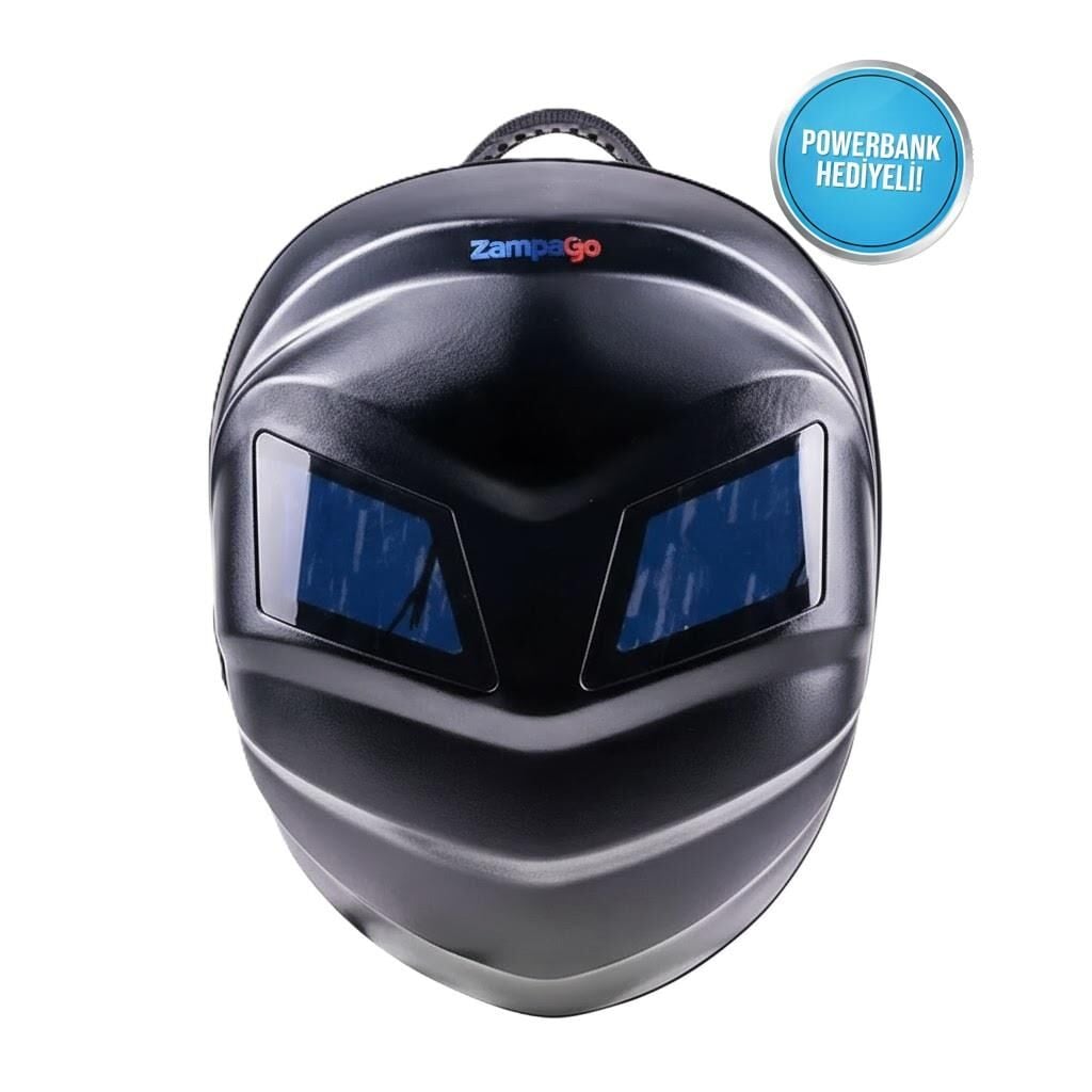 Zampago  LED Gözlü  Karbon Fiber Sert Kasa, USB Şarj Girişli, Işıklı Teknolojik Sırt Çantası - Siyah