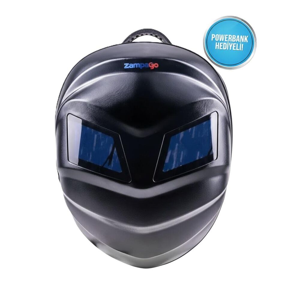 Zampago  LED Gözlü  Karbon Fiber Sert Kasa, USB Şarj Girişli, Işıklı Teknolojik Sırt Çantası - Siyah