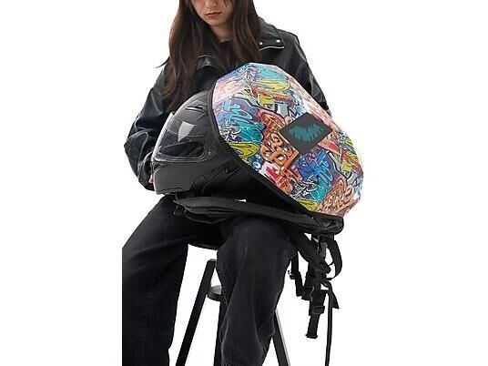 Zampago Ironman Bold Grafitti LED Göz Maskeli USB Şarj Girişli, Sert Kasa Grafiti Akıllı Sırt Çantası - Çok Renkli