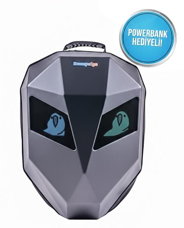 Zampago  LED SE Göz Maskeli Sert Kasa, USB Şarj Girişli Akıllı Sırt Çantası - Siyah