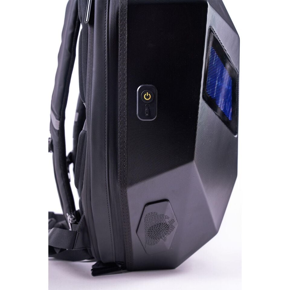 Zampago Ironman LED Göz Maskeli Sert Kasa, USB Şarj Girişli Akıllı Teknolojik Sırt Çantası - Siyah