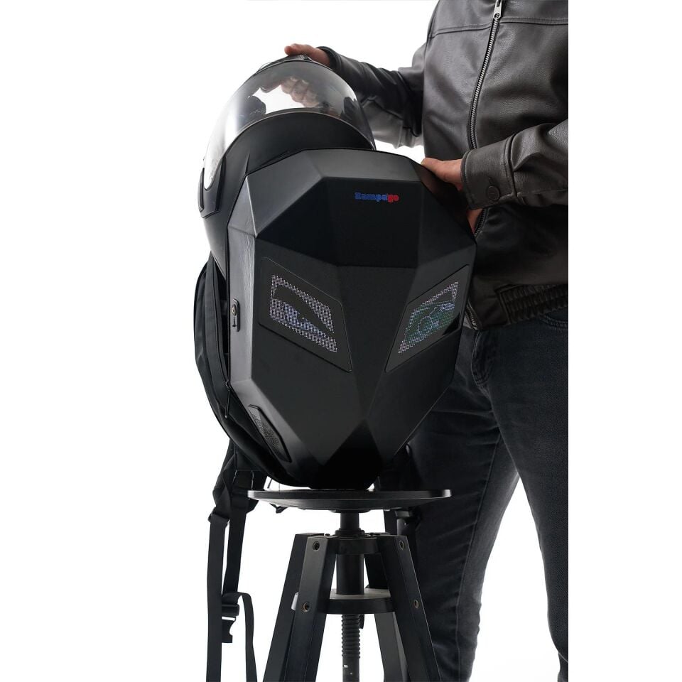 Zampago Ironman LED Göz Maskeli Sert Kasa, USB Şarj Girişli Akıllı Teknolojik Sırt Çantası - Siyah