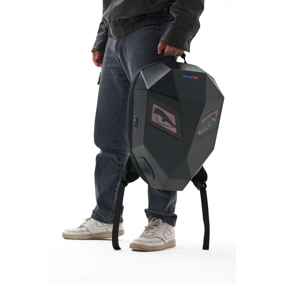 Zampago LED Göz Maskeli Sert Kasa, USB Şarj Girişli Akıllı Teknolojik Sırt Çantası - Siyah