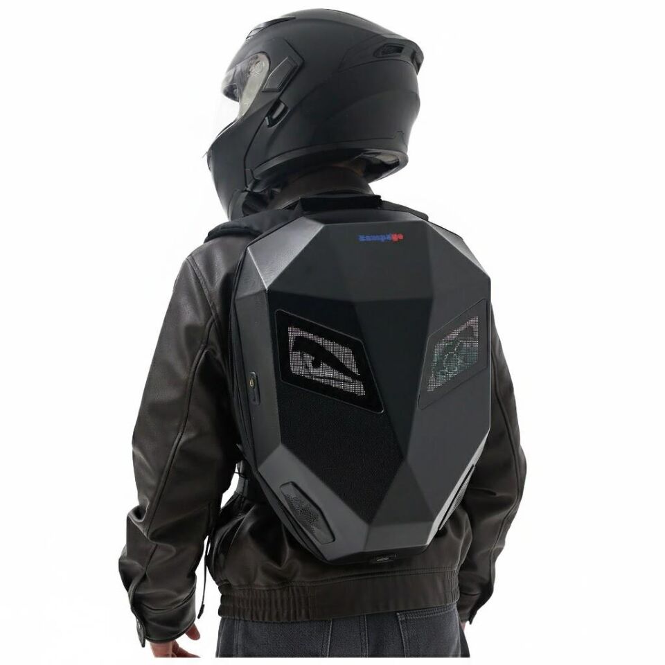 Zampago LED Göz Maskeli Sert Kasa, USB Şarj Girişli Akıllı Teknolojik Sırt Çantası - Siyah