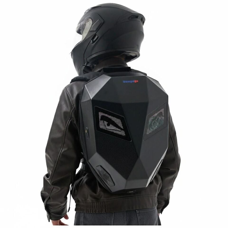 Zampago Ironman LED Göz Maskeli Sert Kasa, USB Şarj Girişli Akıllı Teknolojik Sırt Çantası - Siyah