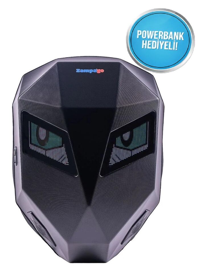 Zampago Ironman LED Göz Maskeli Sert Kasa, USB Şarj Girişli Akıllı Teknolojik Sırt Çantası - Siyah