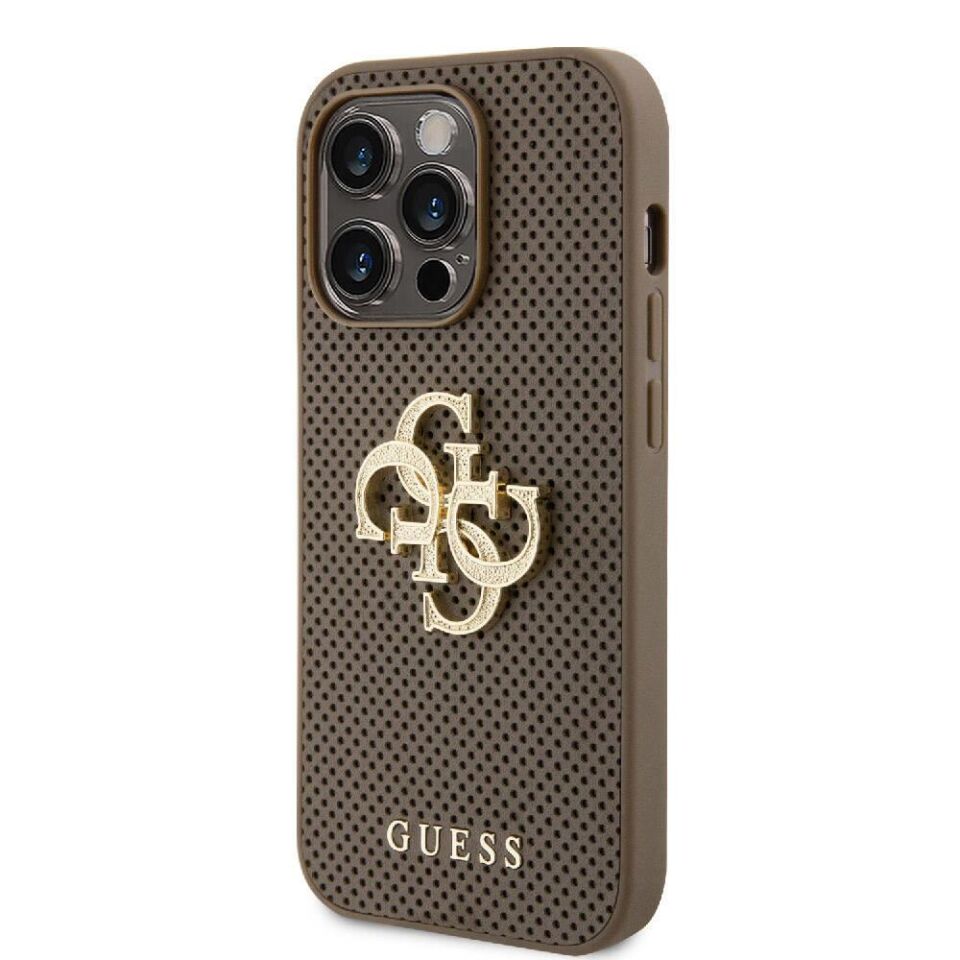 Apple iPhone 15 Pro Kılıf Guess Orjinal Lisanslı Delikli Yazı ve 4G Glitter Büyük Metal Logolu Kapak