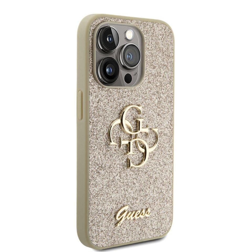 Apple iPhone 15 Pro Kılıf Guess Orijinal Lisanslı 4G Büyük Metal Logolu Glitter Kapak