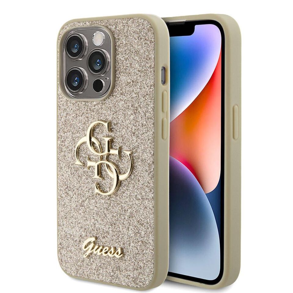 Apple iPhone 15 Pro Kılıf Guess Orijinal Lisanslı 4G Büyük Metal Logolu Glitter Kapak