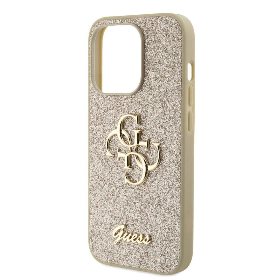 Apple iPhone 15 Pro Kılıf Guess Orijinal Lisanslı 4G Büyük Metal Logolu Glitter Kapak