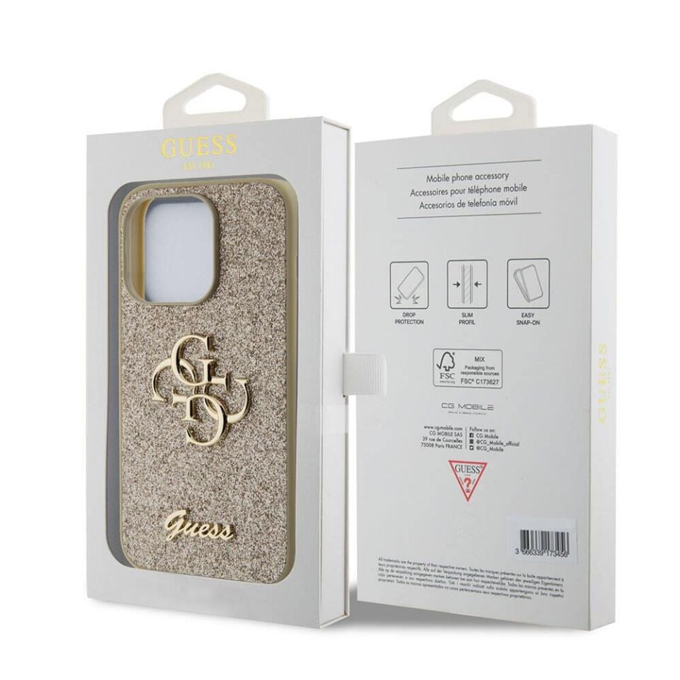 Apple iPhone 15 Pro Kılıf Guess Orijinal Lisanslı 4G Büyük Metal Logolu Glitter Kapak