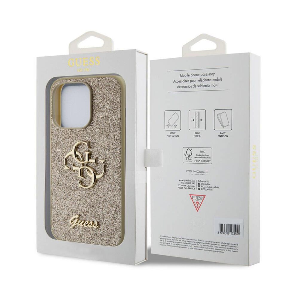 Apple iPhone 15 Pro Kılıf Guess Orijinal Lisanslı 4G Büyük Metal Logolu Glitter Kapak