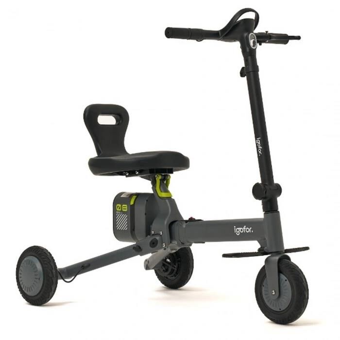 IGOFOR 3 Tekerlekli Katlanabilir Oturulabilir Hafif, Taşınabilir, Uzun Menzilli km Elektrikli Scooter Gri