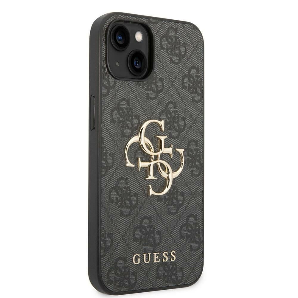 Apple iPhone 15 Kılıf Guess Orijinal Lisanslı PU Deri Yazı ve 4G Metal Logolu Desenli Kapak
