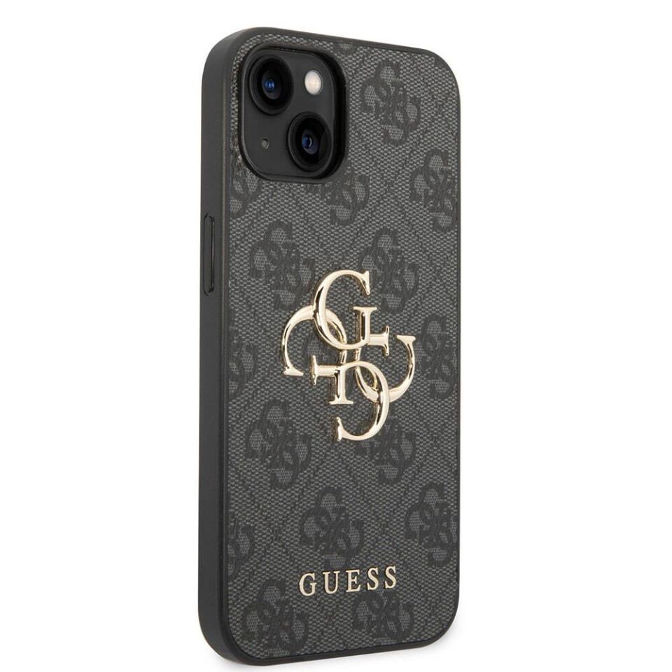 Apple iPhone 15 Kılıf Guess Orijinal Lisanslı PU Deri Yazı ve 4G Metal Logolu Desenli Kapak