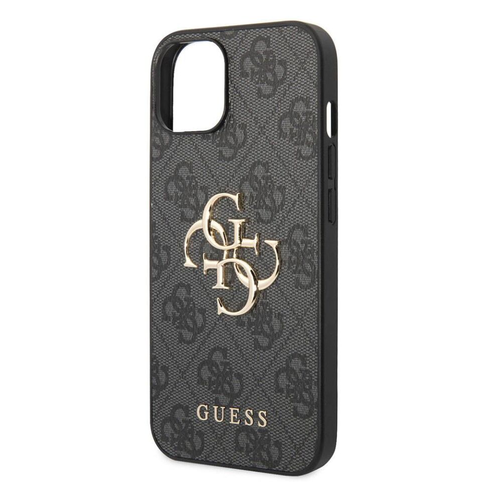 Apple iPhone 15 Kılıf Guess Orijinal Lisanslı PU Deri Yazı ve 4G Metal Logolu Desenli Kapak