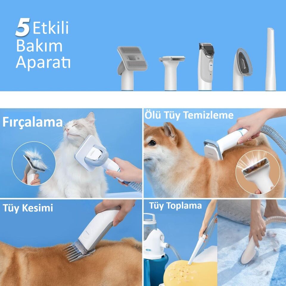 Neakasa P2 Pro Evcil Hayvan Bakım ve Vakum Emme Kiti Profesyonel Uzun Tüy Kesme Makinesi ve 5 Bakım Aleti PN0110W