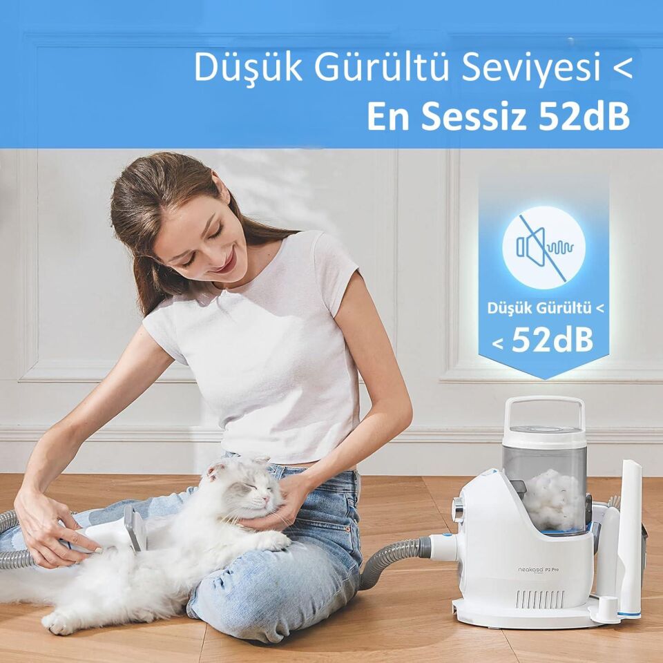 Neakasa P2 Pro Evcil Hayvan Bakım ve Vakum Emme Kiti Profesyonel Uzun Tüy Kesme Makinesi ve 5 Bakım Aleti PN0110W
