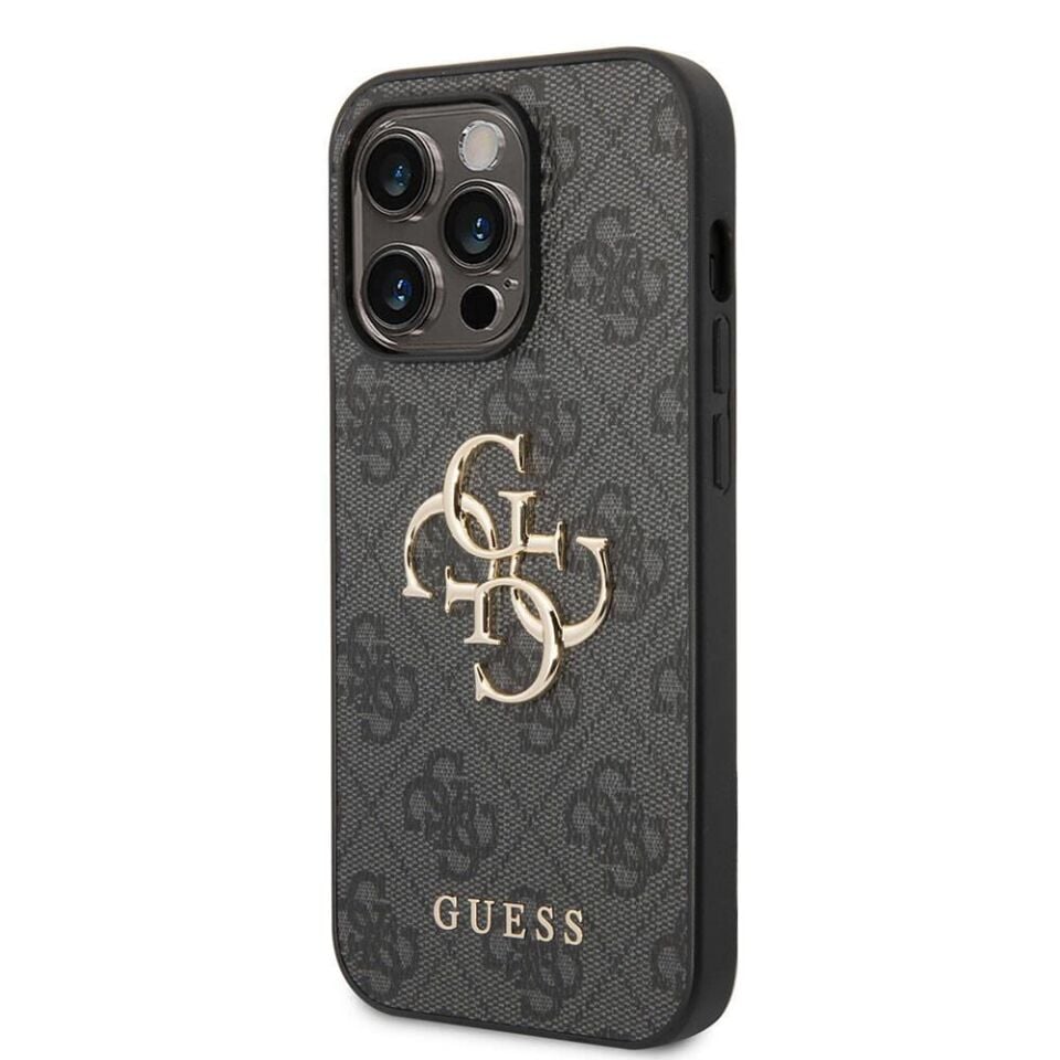 Apple iPhone 15 Pro Kılıf Guess Orjinal Lisanslı PU Deri Yazı ve 4G Metal Logolu Desenli Kapak