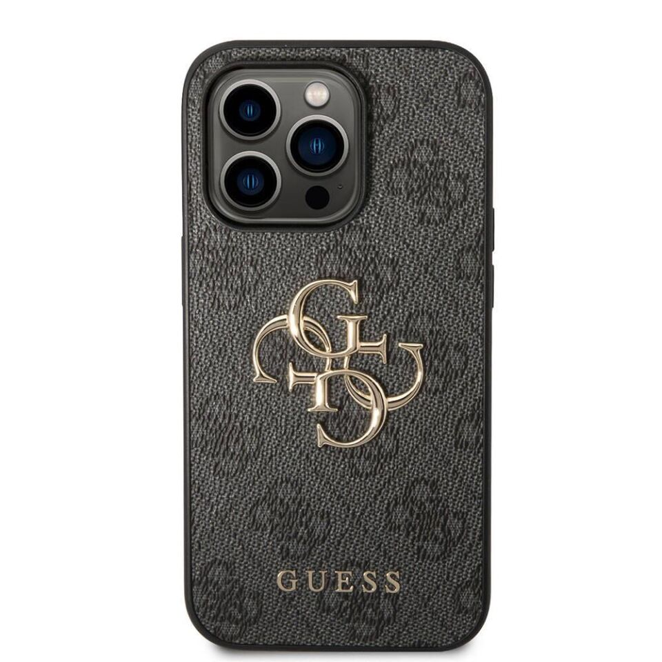 Apple iPhone 15 Pro Kılıf Guess Orjinal Lisanslı PU Deri Yazı ve 4G Metal Logolu Desenli Kapak