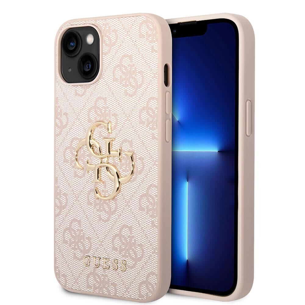 Apple iPhone 15 Kılıf Guess Orjinal Lisanslı PU Deri Yazı ve 4G Metal Logolu Desenli Kapak