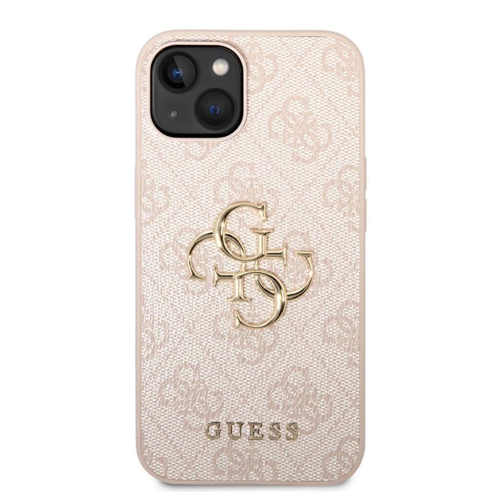 Apple iPhone 15 Kılıf Guess Orjinal Lisanslı PU Deri Yazı ve 4G Metal Logolu Desenli Kapak