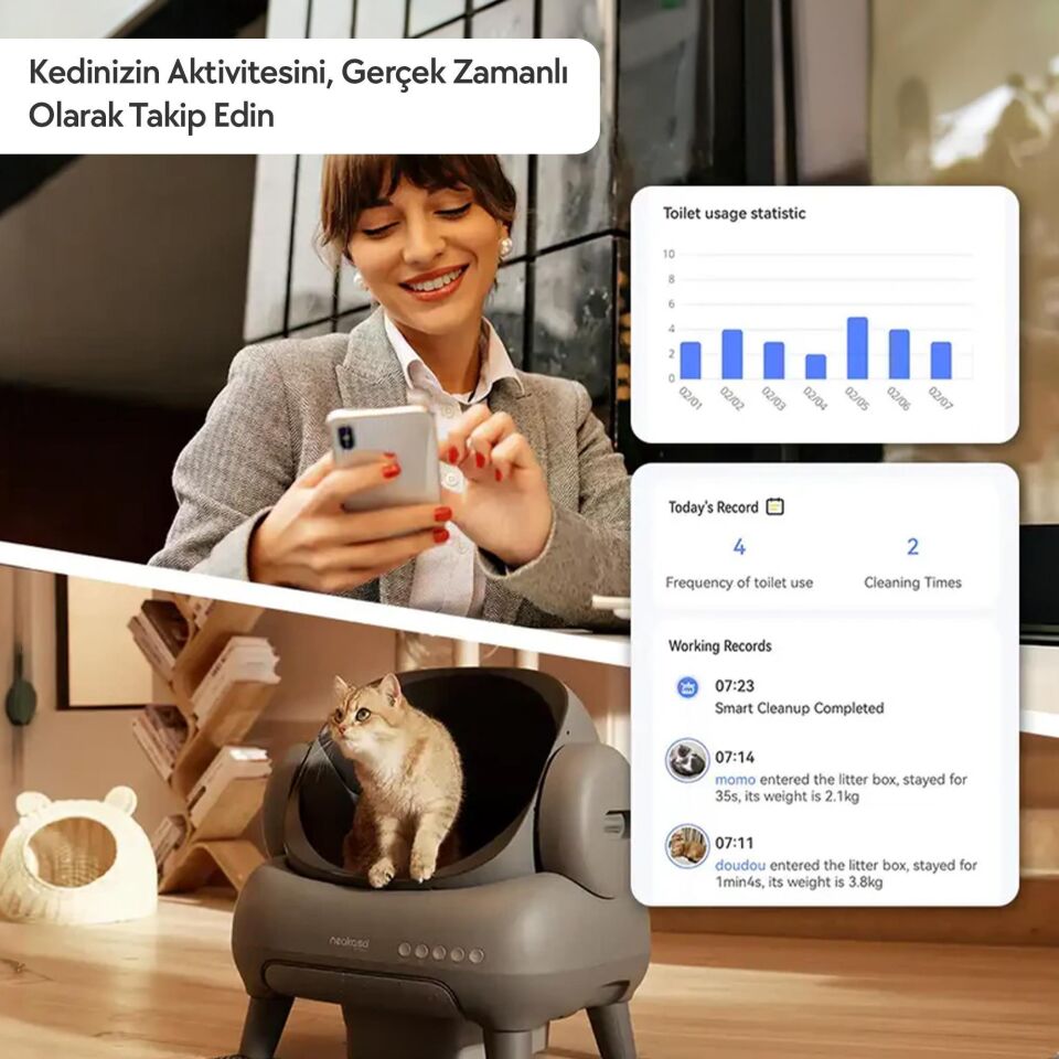 Neakasa Akıllı App Kontrol, UV Temizleme Üstü Açık Otomatik Kedi Tuvaleti Gri PS0120