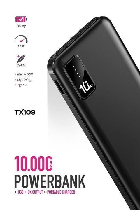 Powerway TX109 10000 mAh Hızlı Şarj Powerbank Siyah