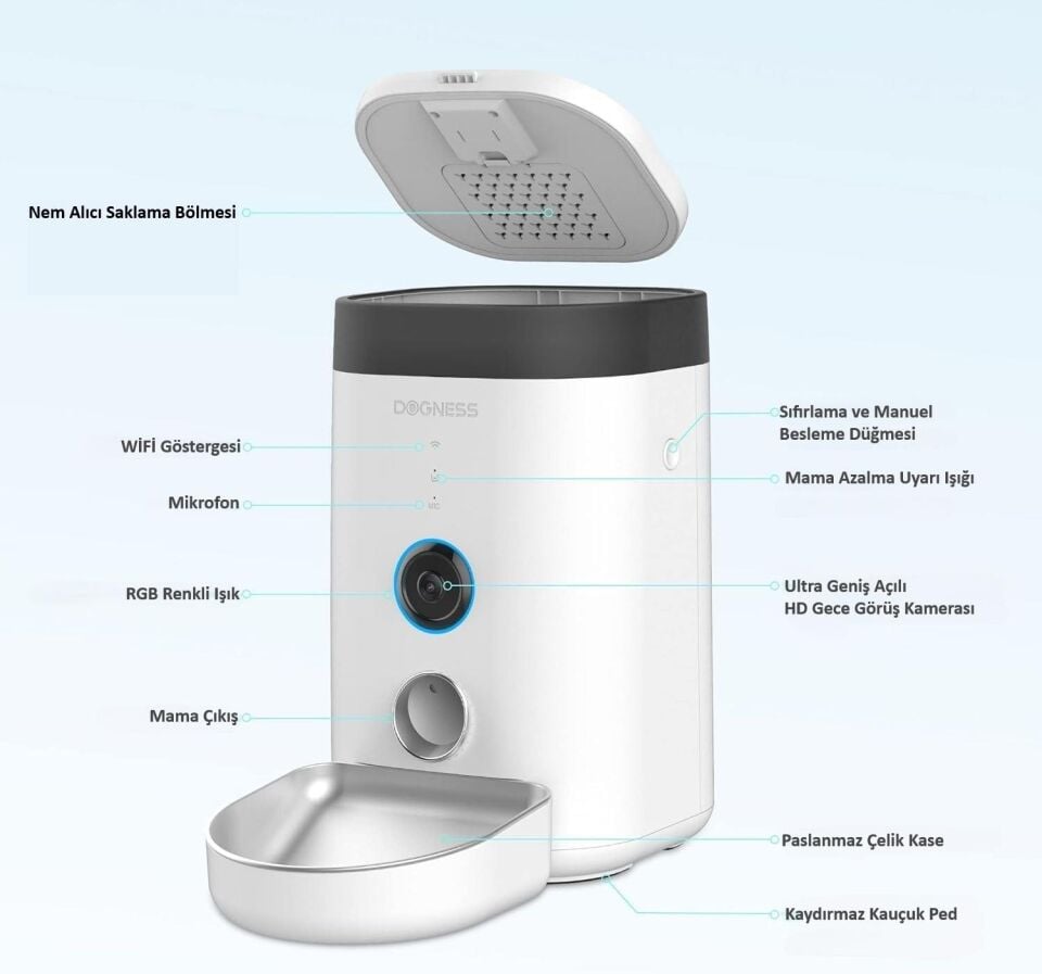 Dogness F10A Akıllı Otomatik Mama Kabı – Kamera Kontrollü (3,6 Litre) F10A