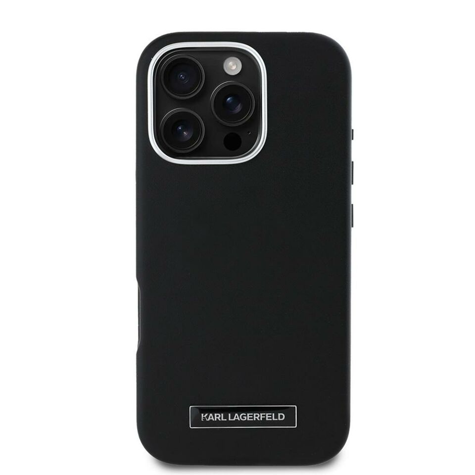 Apple iPhone 16 Pro Max Kılıf Karl Lagerfeld Orjinal Lisanslı Magsafe Şarj Özellikli Metal Kamera ve Buton Tasarımlı Plaka Logolu PU Deri Kapak