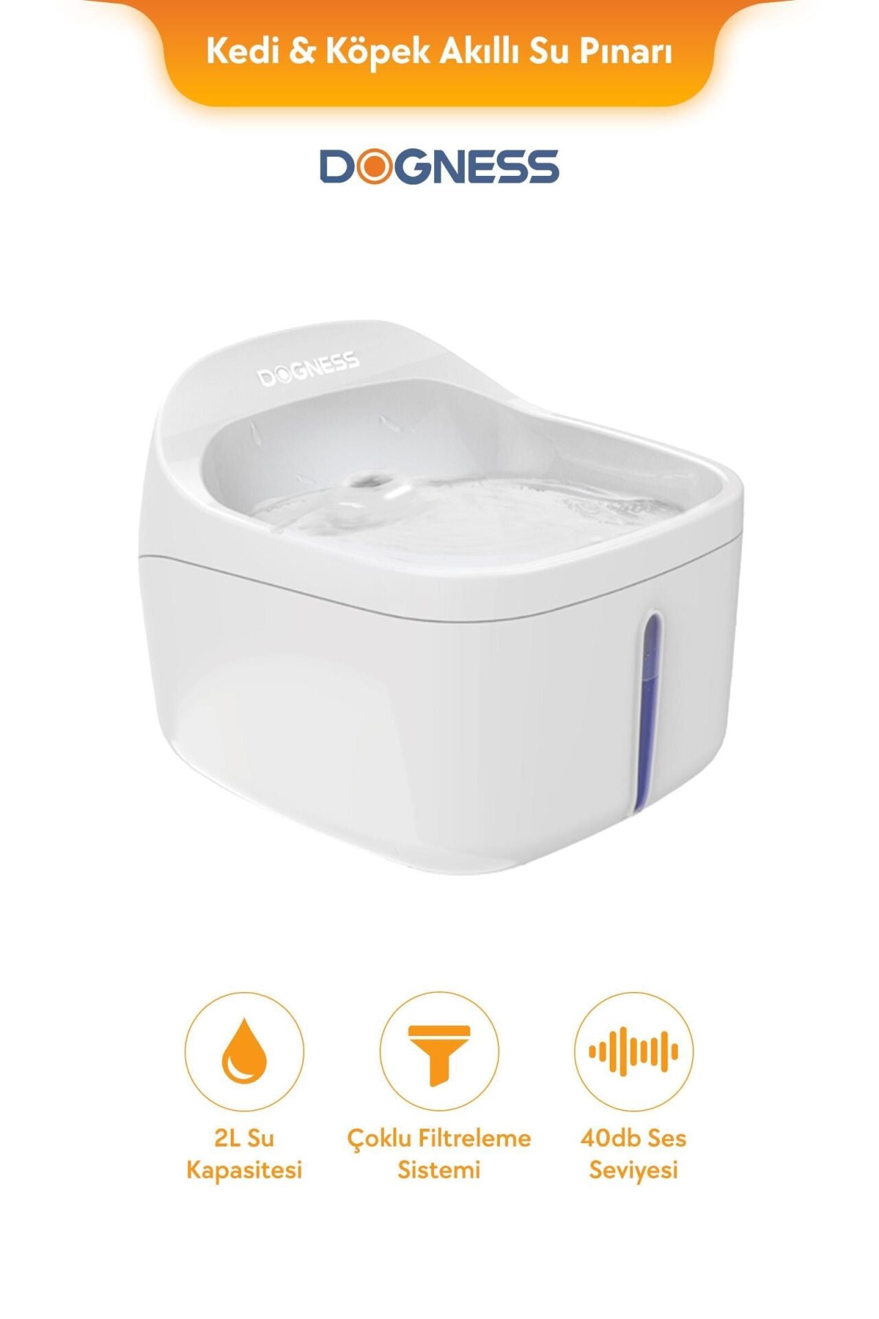 Dogness Akıllı Su Pınarı 2 Litre – Sessiz Motor, Filtreli (2 Litre) D01
