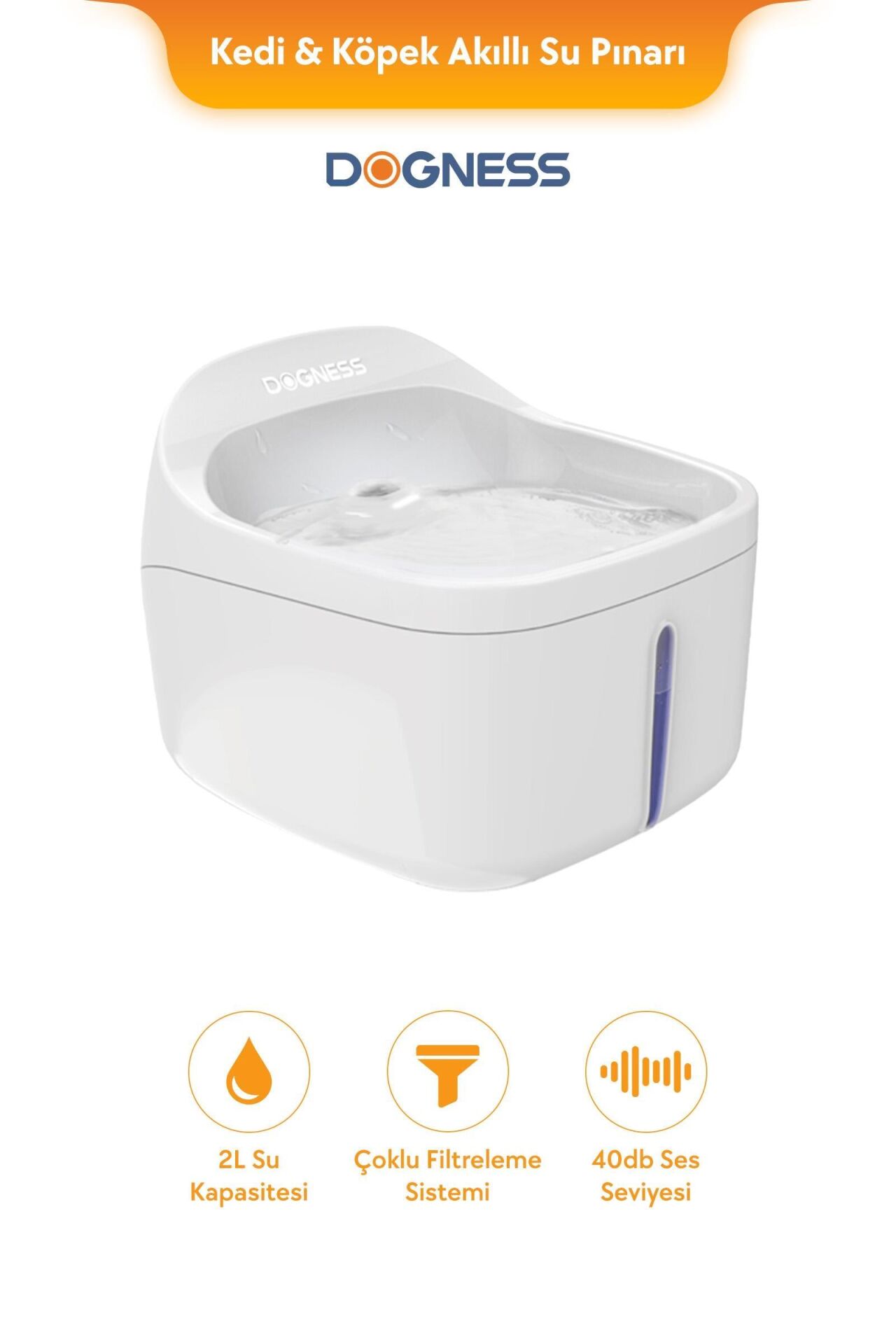 Dogness Akıllı Su Pınarı 2 Litre – Sessiz Motor, Filtreli (2 Litre) D01