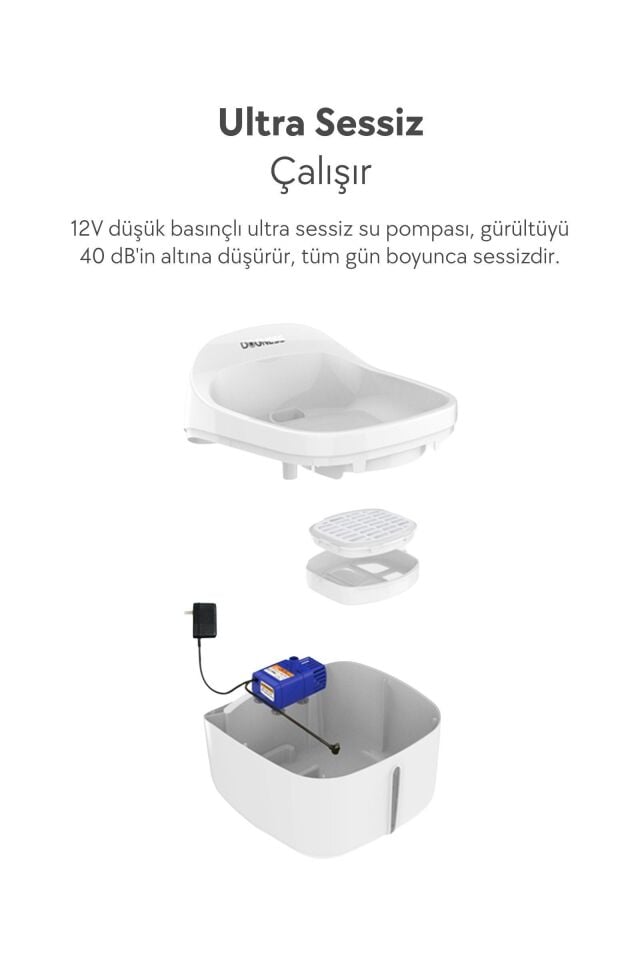 Dogness Akıllı Su Pınarı 2 Litre – Sessiz Motor, Filtreli (2 Litre) D01