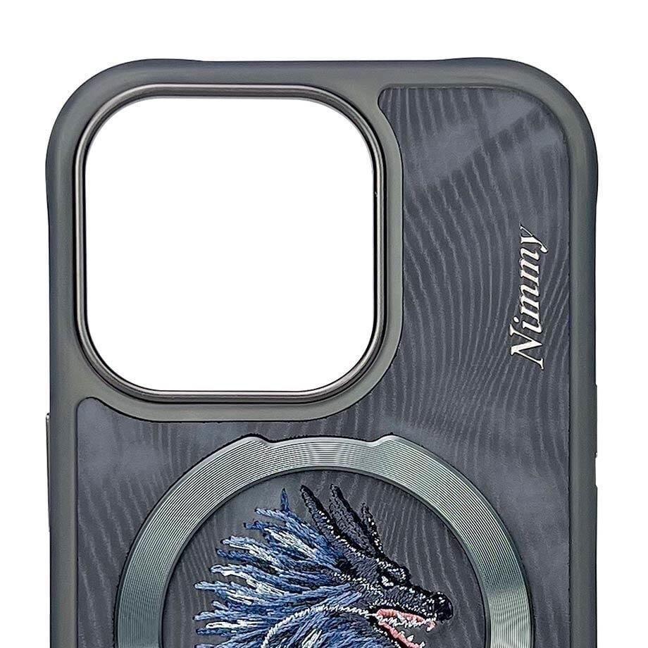 NIMMY iPhone 15 Pro Max Uyumlu  MagSafe Destekli 3D Gerçek Nakış İşlemeli Mavi Dragon Kılıf