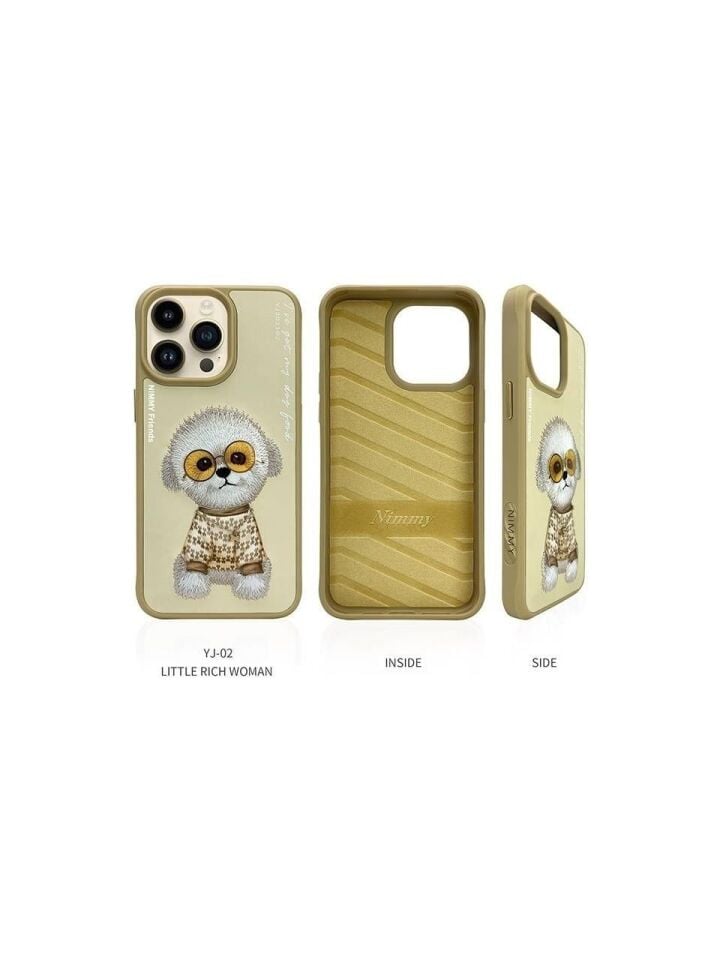 NIMMY iPhone 16 Pro Max Uyumlu  3D Nakışlı Zincir ve Gözlük Detaylı Köpek Desenli Silikon Kılıf